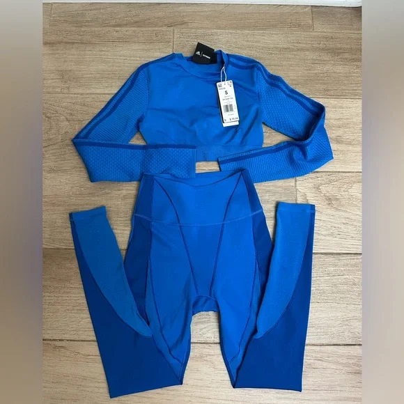 New Ivy Park Adidas Blue Long Sleeve Top and Leggings Set - Picture 3 of 8